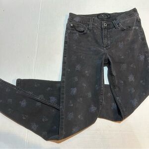 Lucky Brand Brooke Skinny Jeans 2/26 Dark Gray Subtle Floral Print Boho EUC